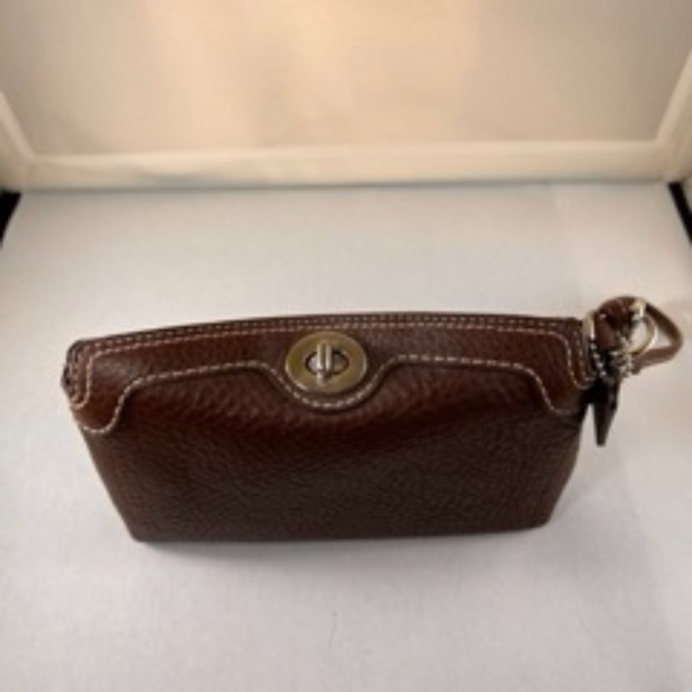 Women's Coach Brown Pebbled Leather Clutch Wristlet